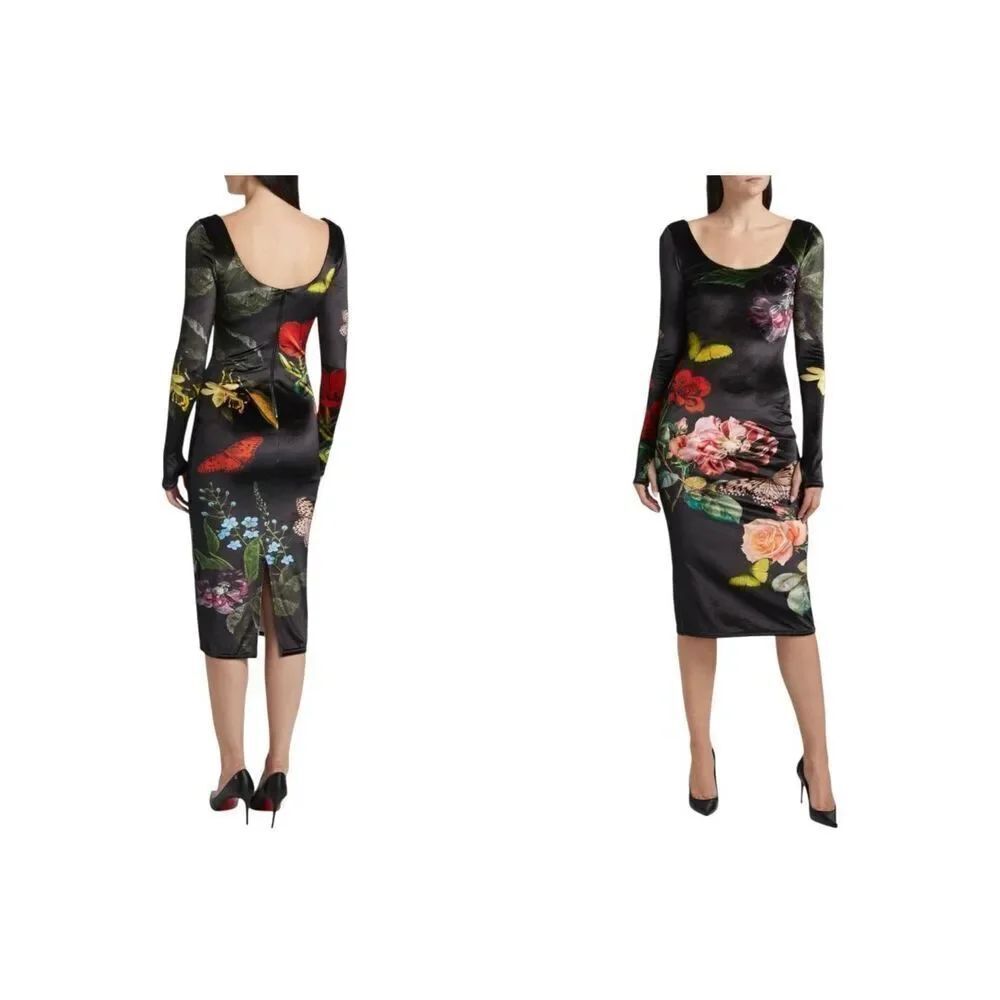 Alice + Olivia Delora Floral Scoopneck Midi-Dress In The Wind Floral size 6 NWT